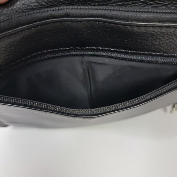 Genuine Leather Black Shoulder Bag | Multi Pocket Crossbody Purse - Picture 5 of 15